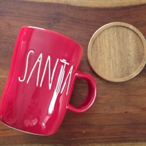 Rae Dunn Red Santa Mug with Wooden Lid